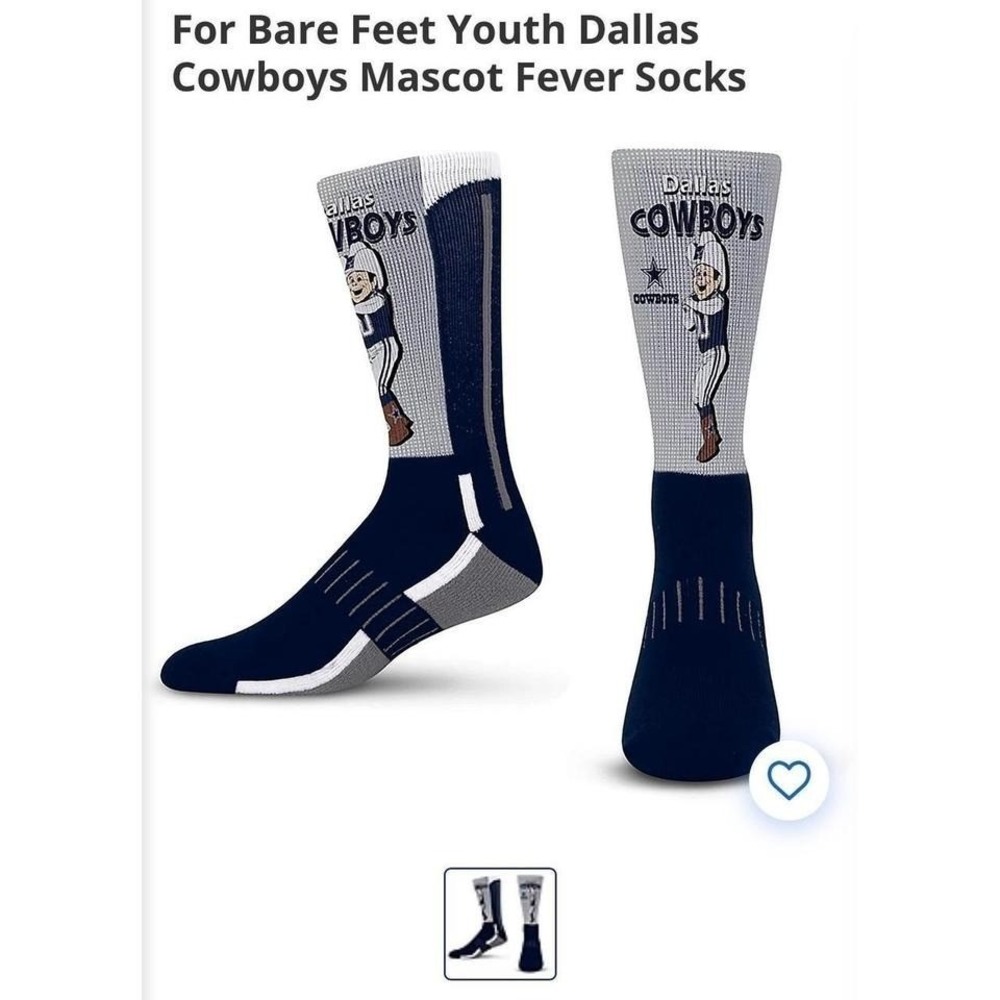 NWT For Bare Feet Youth Dallas Cowboys Mascot Fever Socks NFL Team Apparel